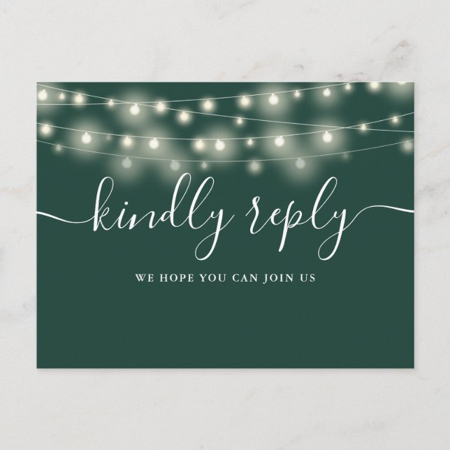 String Lights Emerald Green Song Request RSVP Invitation Postcard (Front)