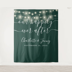 String Lights Emerald Green Wedding Photo Backdrop Tapestry
