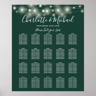 String Lights Emerald Green Wedding Seating Chart