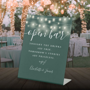 String Lights Emerald Signature Script Open Bar Pedestal Sign