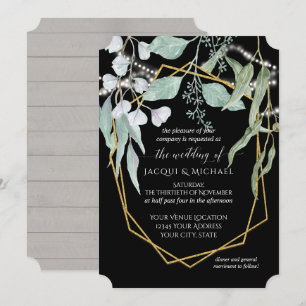 String Lights Eucalyptus Geometric Wood Watercolor Invitation
