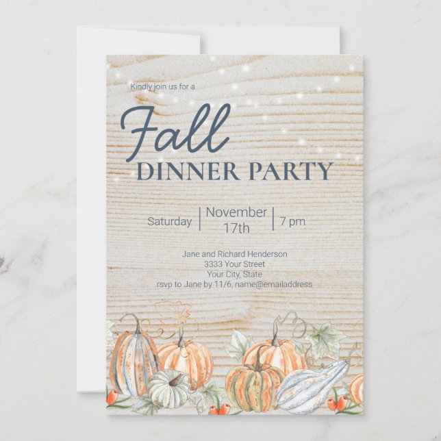 String Lights Fall Dinner Party Pumpkin Invitation (Front)