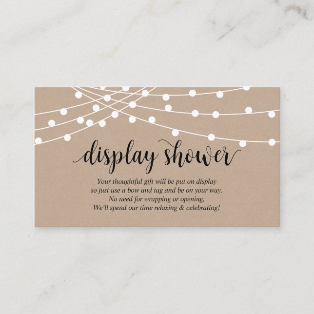 String lights, Farm Kraft themed, Display Shower Enclosure Card (Front)