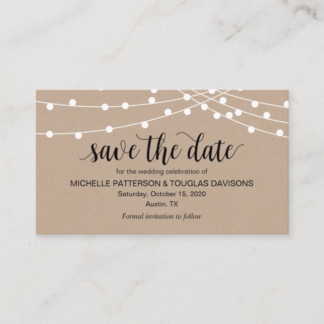 String lights, Farm Kraft themed, Save the date Enclosure Card (Front)