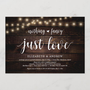 String Lights Farm, wood, Wedding Elopement Party Invitation