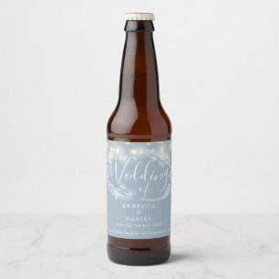 String Lights Floral Dusty Blue Wedding Beer Bottle Label