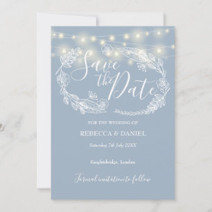 String Lights Floral Dusty Blue Wedding Save The Date