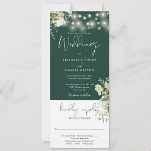 String Lights Floral Emerald All In One Wedding Invitation