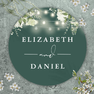 String Lights Floral Emerald Wedding Favour Classic Round Sticker