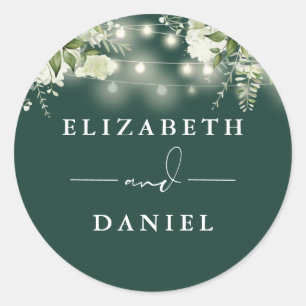 String Lights Floral Emerald Wedding Favour Classic Round Sticker
