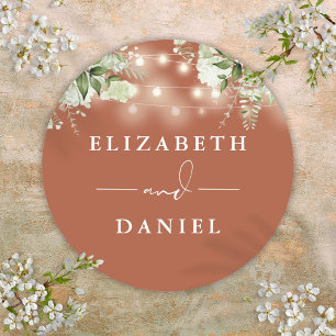 String Lights Floral Terracotta Wedding Favour Classic Round Sticker