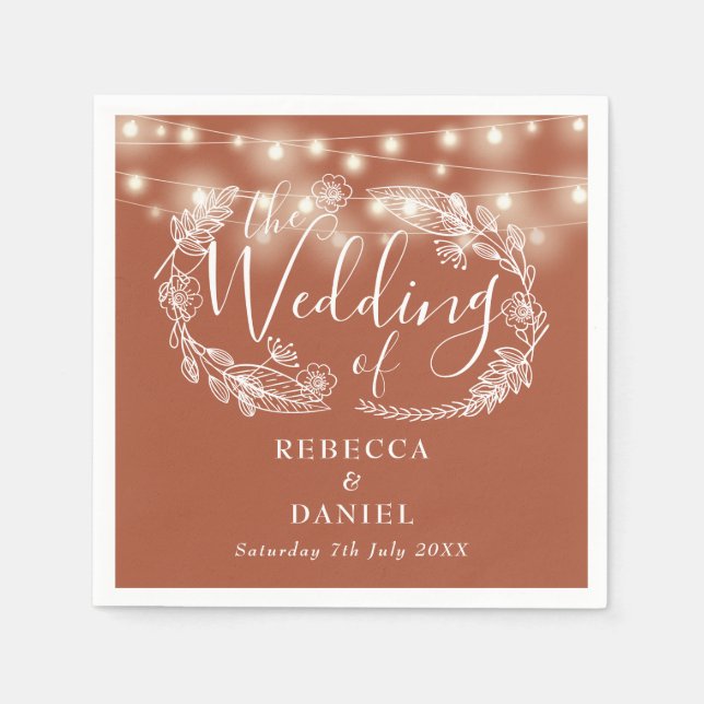 String Lights Floral Terracotta Wedding Napkin (Front)