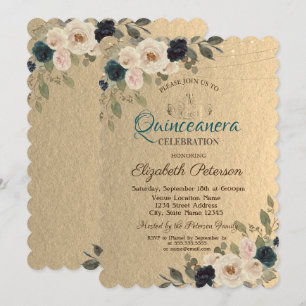 String Lights Flowers Kraft Quinceañera  Invitation