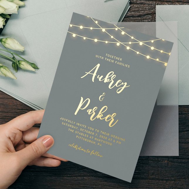 String Lights FOIL Custom Colour Wedding Invitatio (Creator Uploaded)