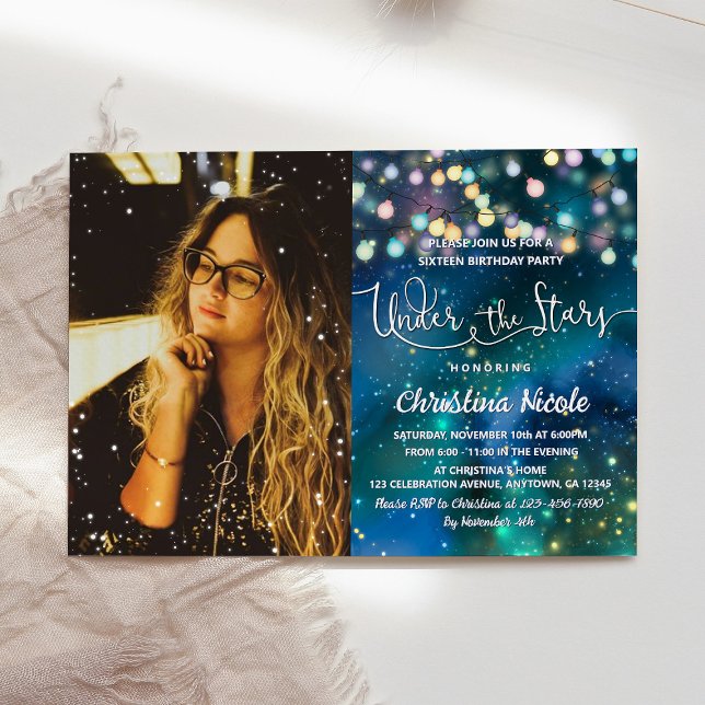 String Lights Galaxy Under Stars Photo Birthday Invitation (Creator Uploaded)
