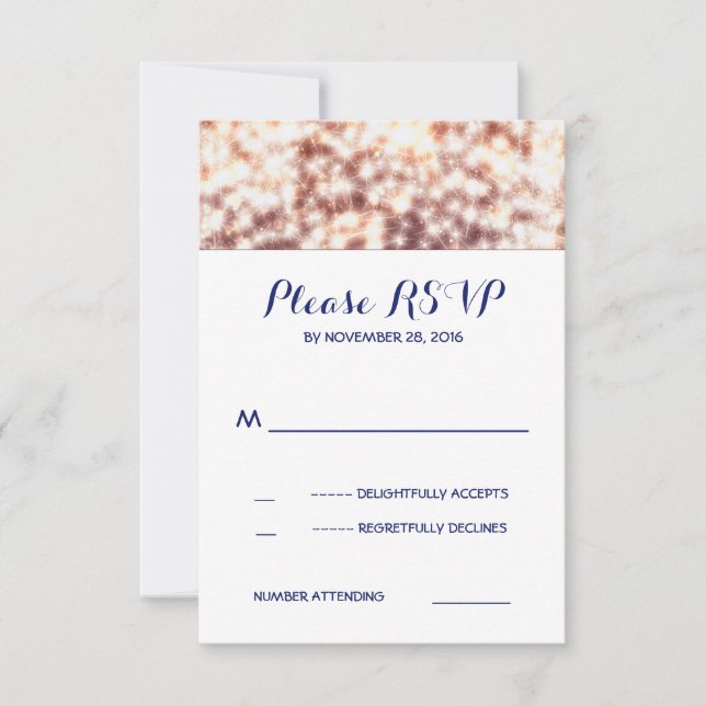 String lights glitz wedding RSVP cards (Front)