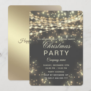 string lights gold corporate Christmas party Inv Invitation