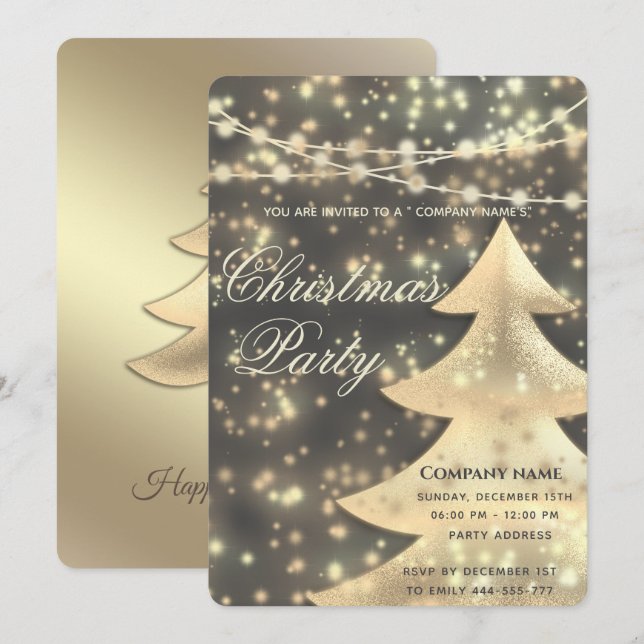 string lights  gold  corporate Christmas party Inv Invitation (Front/Back)