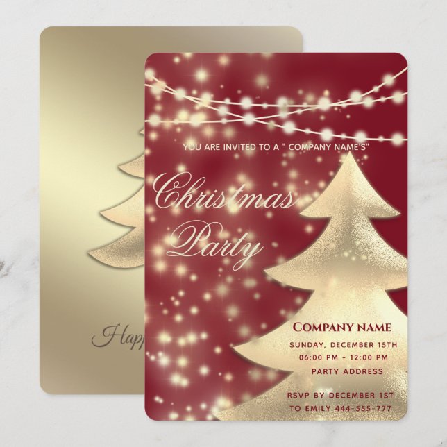 string lights  gold  corporate Christmas party Inv Invitation (Front/Back)