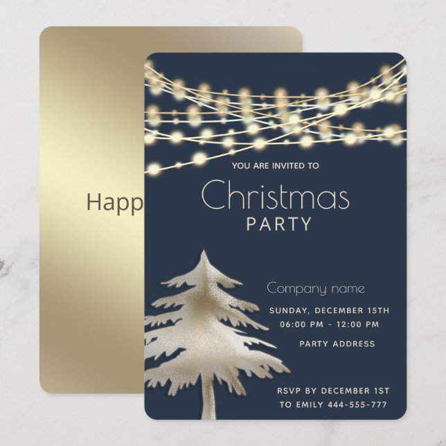 string lights  gold  corporate Christmas party   Invitation (Front/Back)