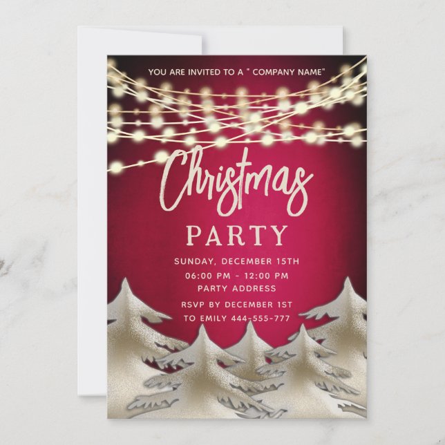 string lights gold corporate Christmas party Invitation (Front)