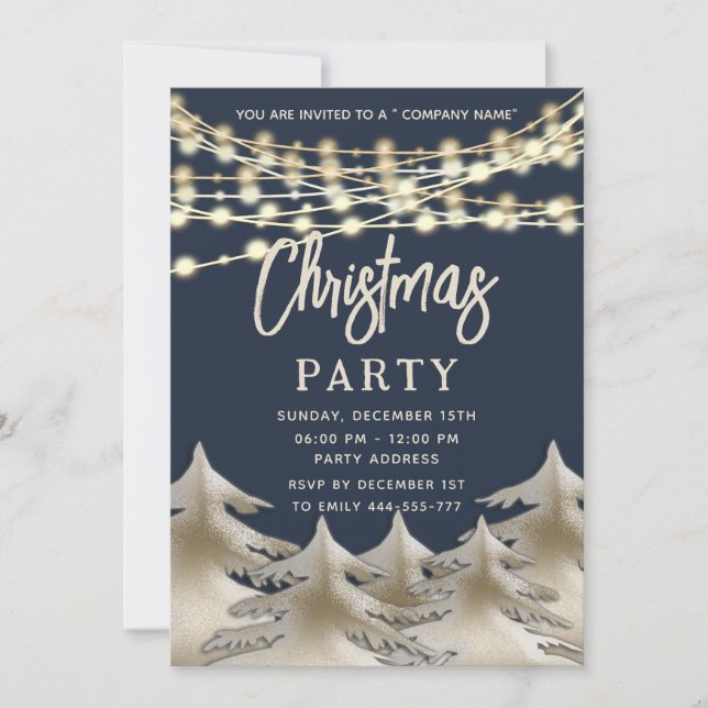 string lights gold corporate Christmas party Invitation (Front)