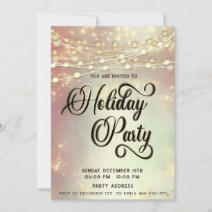 string lights gold corporate Holiday party blush Invitation