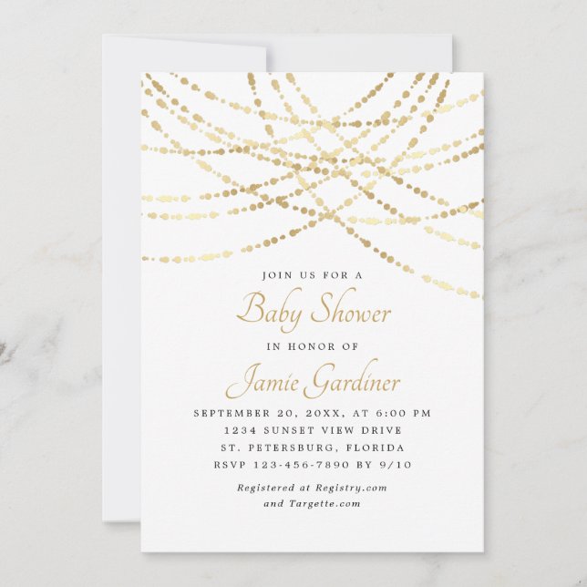 String Lights Gold Elegant Baby Shower Invitation (Front)