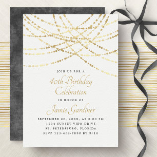 String Lights Gold Elegant Birthday Invitation