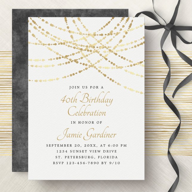 String Lights Gold Elegant Birthday Invitation (Creator Uploaded)