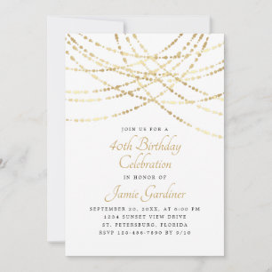 String Lights Gold Elegant Birthday Invitation