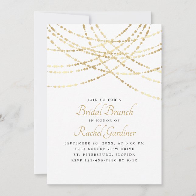 String Lights Gold Elegant Bridal Brunch Invitation (Front)