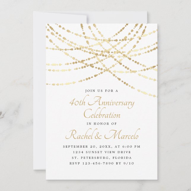 String Lights Gold Elegant Wedding Anniversary Invitation (Front)