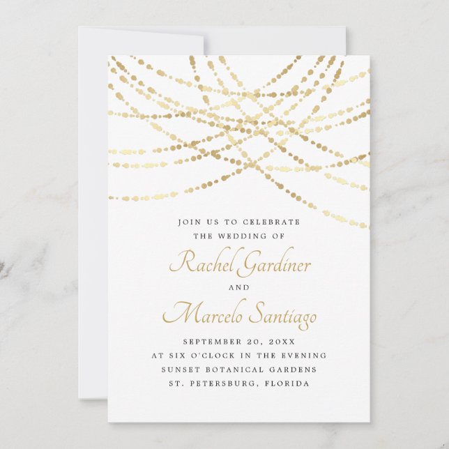 String Lights Gold Elegant Wedding Invitation (Front)