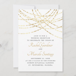 String Lights Gold Elegant Wedding Reception Invitation