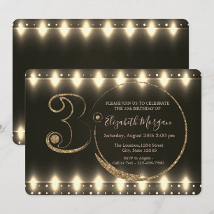 String Lights Gold Glitter 30th Birthday Invitation