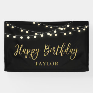 String Lights   Gold Happy Birthday Party Banner