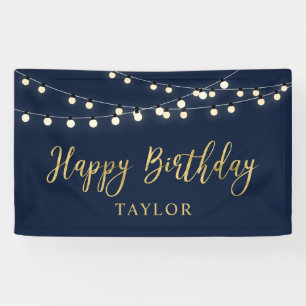 String Lights Gold Happy Birthday Party Banner