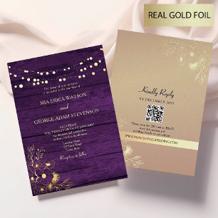 String Lights Gold Purple Wedding QR Code