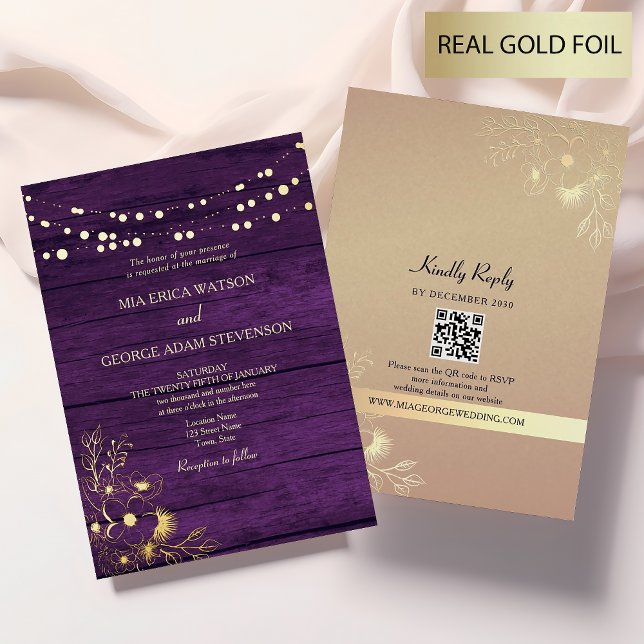 String Lights Gold Purple Wedding QR Code (Creator Uploaded)