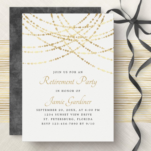 String Lights Gold Retirement Party Invitation (Creator Uploaded)