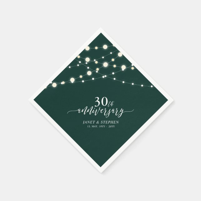 String Lights | Green 30th Wedding Anniversary Napkin (Corner)