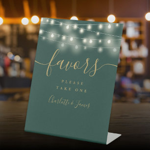 String Lights Green And Gold Wedding Favors Table Pedestal Sign