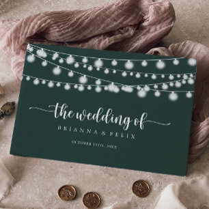 String Lights Green Calligraphy Wedding  Guest Book