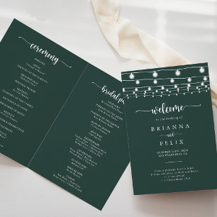 String Lights Green Folded Wedding Program Programme