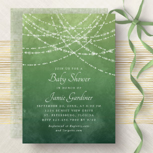String Lights Green Gender Neutral Baby Shower Invitation