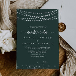 String Lights Green Nuestra Boda Wedding  Invitation