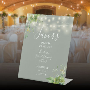 String Lights Greenery Botanical Sage Green Favour Pedestal Sign