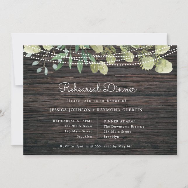 String Lights Greenery Rehearsal Dinner Invitation (Front)