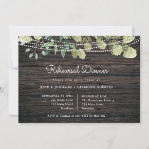 String Lights Greenery Rehearsal Dinner Invitation